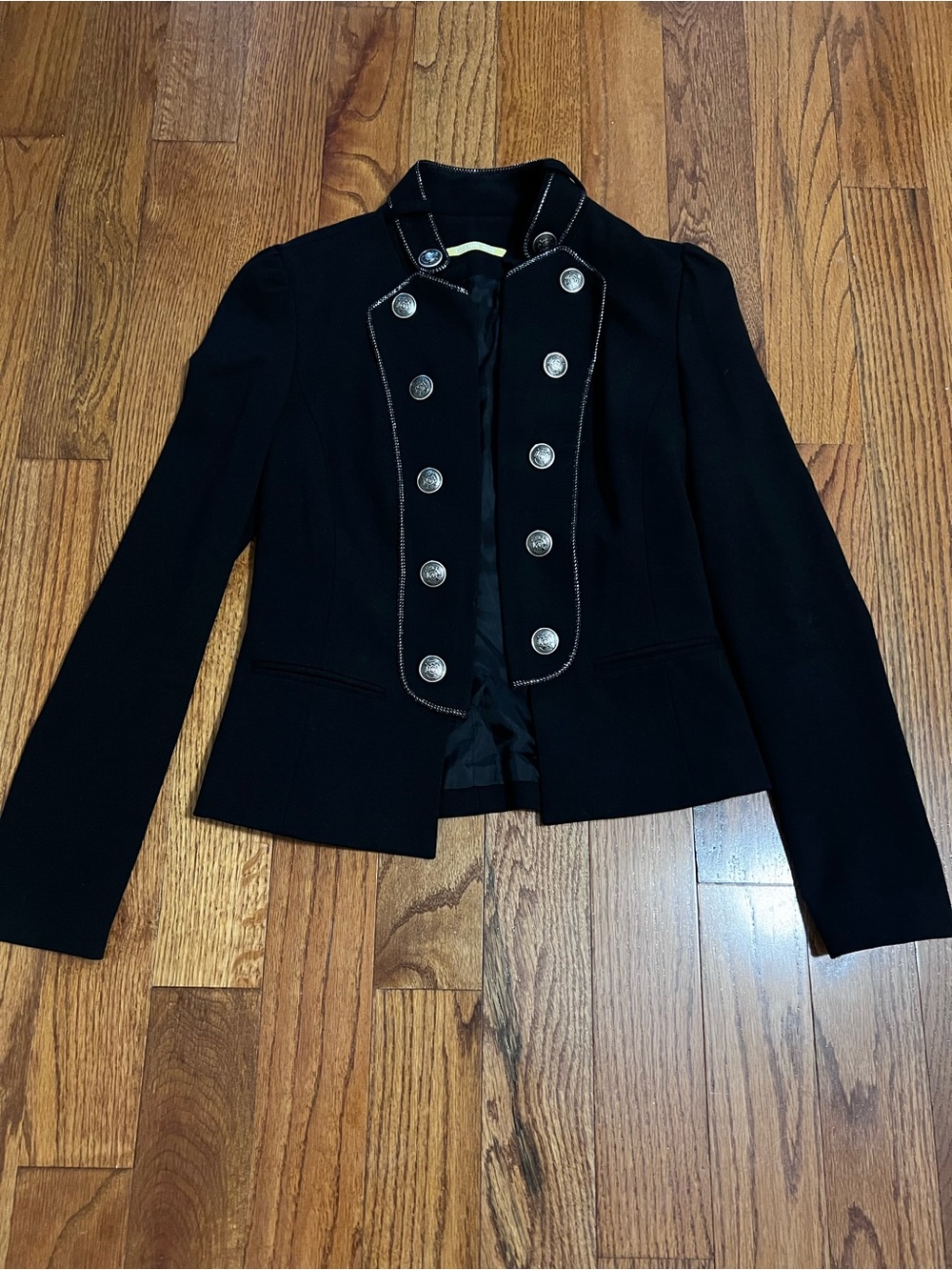 Gianni Bini Black Military-Style Double-Breasted Blazer with Silver Buttons